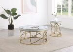 ELISE 2-PIECE ROUND MIRROR TOP COFFEE AND END TABLE SET GOLD