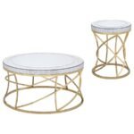 ELISE 2-PIECE ROUND MIRROR TOP COFFEE AND END TABLE SET GOLD - Image 2