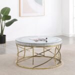 ELISE ROUND MIRROR TOP STAINLESS STEEL COFFEE TABLE GOLD - Image 2