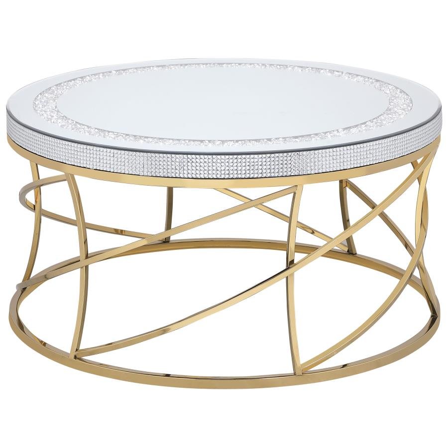 710368_02x900.jpg ELISE ROUND MIRROR TOP STAINLESS STEEL COFFEE TABLE GOLD - Image 1