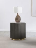 JASON ROUND MARBLE TOP SIDE END TABLE WHITE AND CHARCOAL - Image 2