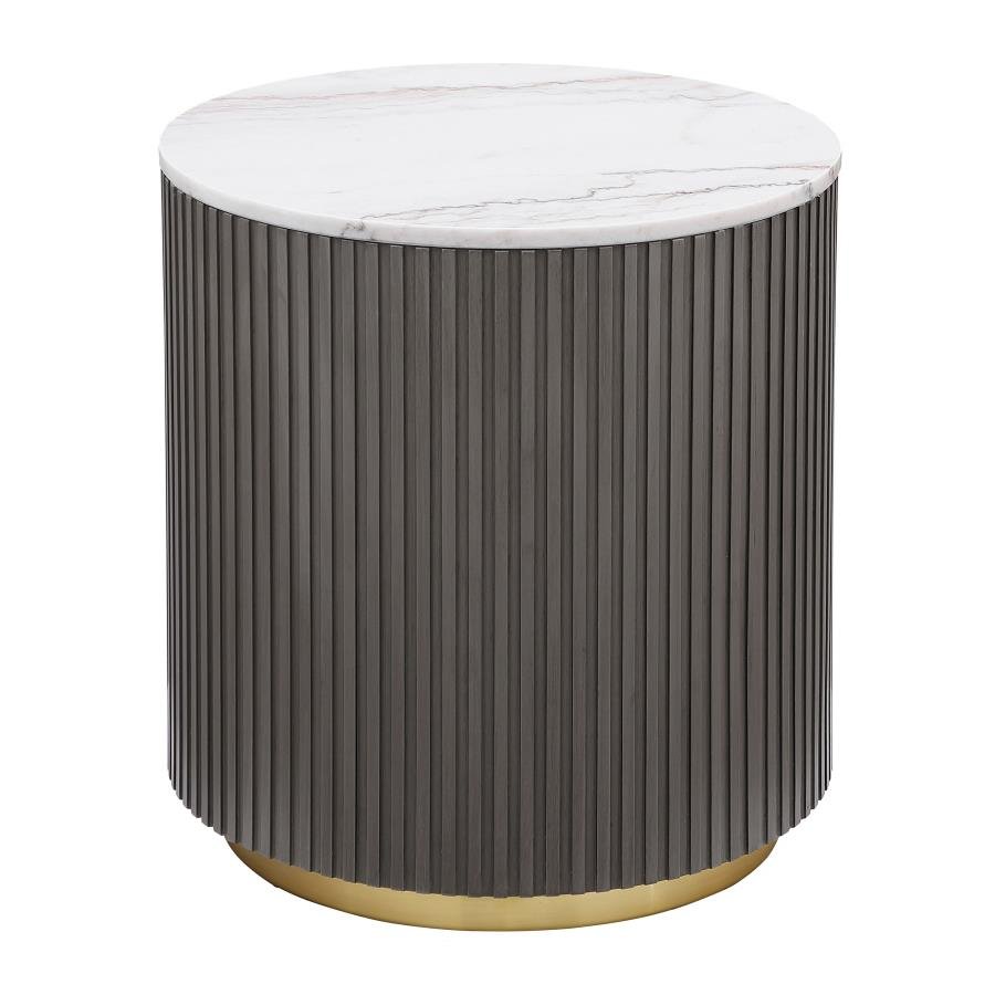 710417_02x900.jpg JASON ROUND MARBLE TOP SIDE END TABLE WHITE AND CHARCOAL - Image 1