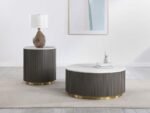JASON 2-PIECE ROUND MARBLE COFFEE AND END TABLE SET WHITE