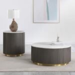 JASON 2-PIECE ROUND MARBLE COFFEE AND END TABLE SET WHITE
