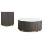 JASON 2-PIECE ROUND MARBLE COFFEE AND END TABLE SET WHITE - Image 2