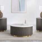 JASON 3-PIECE ROUND MARBLE COFFEE AND END TABLE SET WHITE