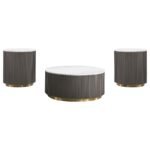 JASON 3-PIECE ROUND MARBLE COFFEE AND END TABLE SET WHITE - Image 2