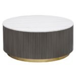 JASON ROUND MARBLE TOP COFFEE TABLE WHITE AND CHARCOAL