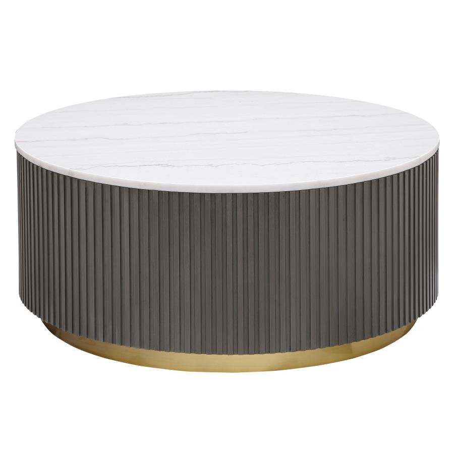710418_02x900.jpg JASON ROUND MARBLE TOP COFFEE TABLE WHITE AND CHARCOAL - Image 1