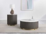 JASON ROUND MARBLE TOP COFFEE TABLE WHITE AND CHARCOAL - Image 8