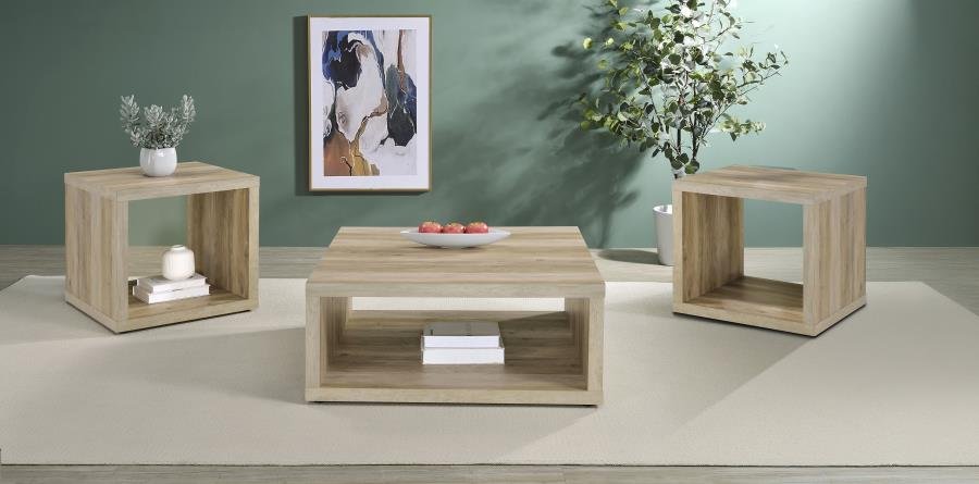 710518-S3_01x900.jpg FRISCO 3-PIECE COFFEE AND END TABLE SET DISTRESSED PINE - Image 1