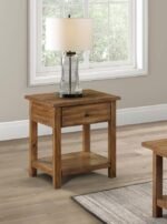 PAYNE 1-DRAWER WOOD END TABLE WITH SHELF DISTRESSED BROWN - Image 2