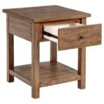 PAYNE 1-DRAWER WOOD END TABLE WITH SHELF DISTRESSED BROWN - Image 3