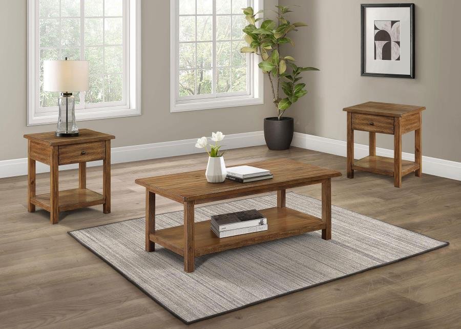 710548-S3_01x900.jpg PAYNE 3-PIECE COFFEE AND 1-DRAWER END TABLE SET BROWN - Image 1