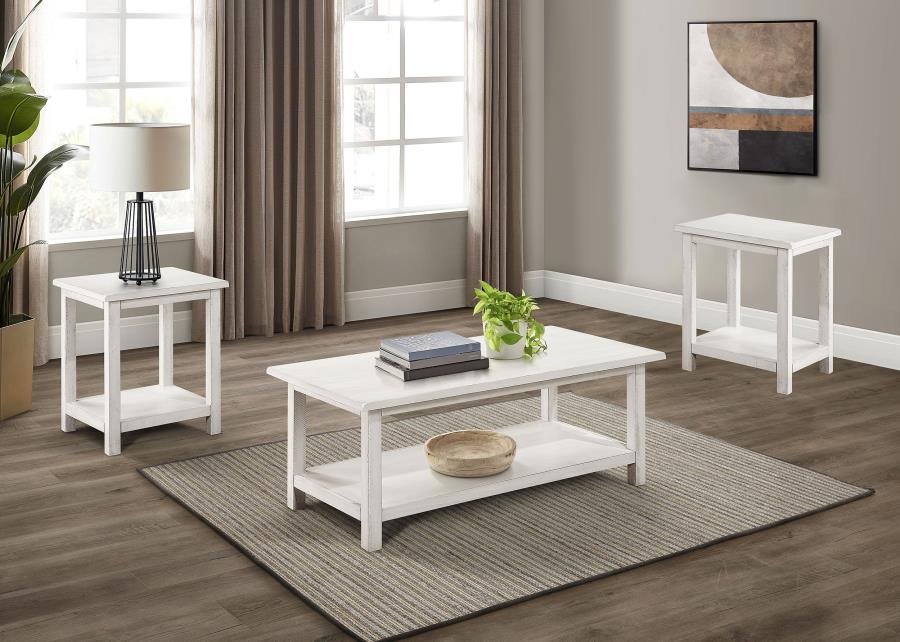710558-S3A_01x900.jpg PAYNE 3-PIECE COFFEE AND END TABLE SET DISTRESSED WHITE - Image 1