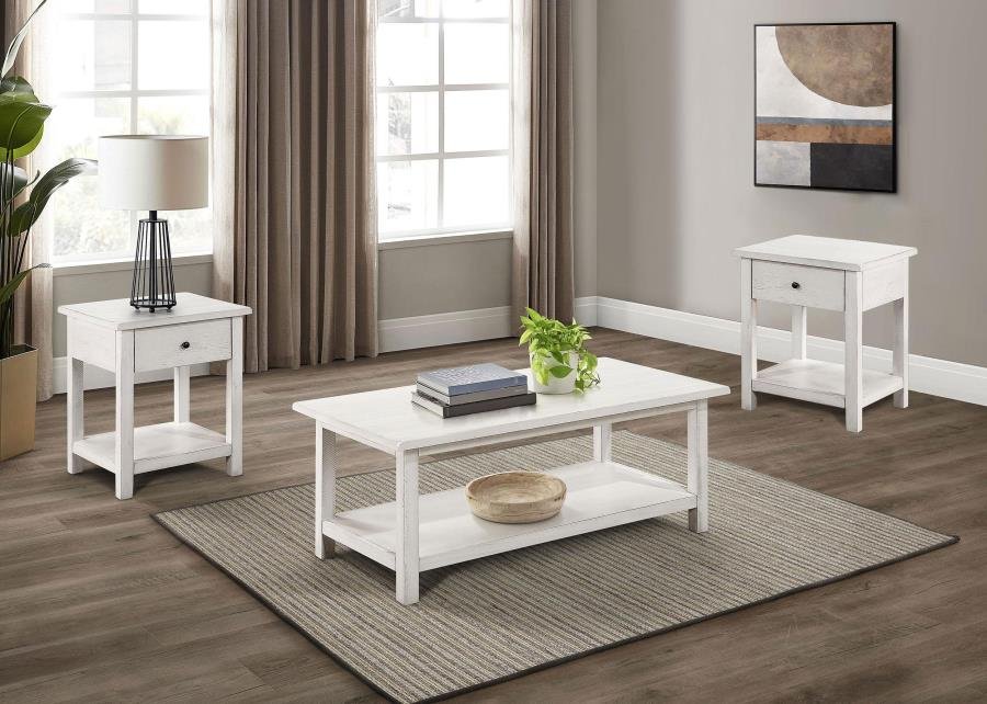 710558-S3_01x900.jpg PAYNE 3-PIECE COFFEE AND 1-DRAWER END TABLE SET WHITE - Image 1