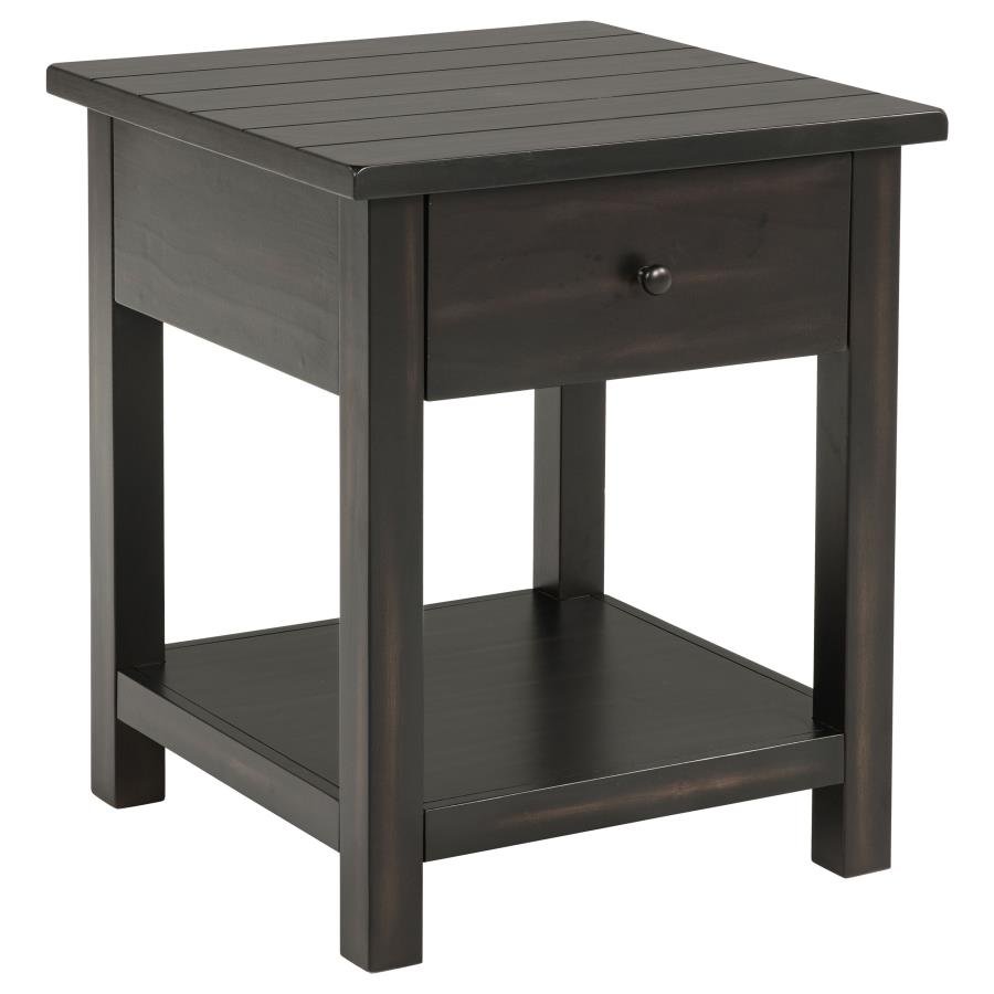 710567_02x900.jpg PAYNE 1-DRAWER WOOD END TABLE WITH SHELF DISTRESSED JAVA - Image 1
