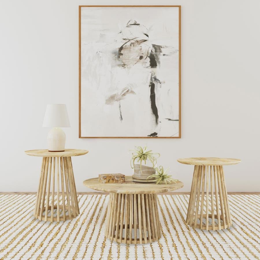 710608-S3_01x900.jpg TOUHY 3-PIECE ROUND COFFEE AND END TABLE SET NATURAL MANGO - Image 1