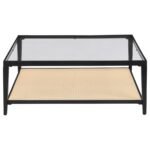 AMHERST GLASS TOP METAL WITH CANE SHELF COFFEE TABLE BLACK - Image 3