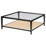 AMHERST GLASS TOP METAL WITH CANE SHELF COFFEE TABLE BLACK - Image 4