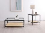 AMHERST GLASS TOP METAL WITH CANE SHELF COFFEE TABLE BLACK - Image 7