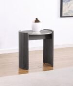 GLADSTONE ROUND FAUX MARBLE TOP END TABLE DISTRESSED GREY - Image 2