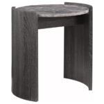 GLADSTONE ROUND FAUX MARBLE TOP END TABLE DISTRESSED GREY