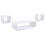 PASEO 3-PIECE COFFEE AND END TABLE SET WHITE HIGH GLOSS - Image 2