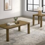 CASTLEWOOD 2-PIECE COCKTAIL COFFEE TABLE SET BROWN OAK