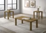 CASTLEWOOD 3-PIECE COCKTAIL COFFEE TABLE SET BROWN OAK