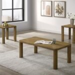 CASTLEWOOD 3-PIECE COCKTAIL COFFEE TABLE SET BROWN OAK