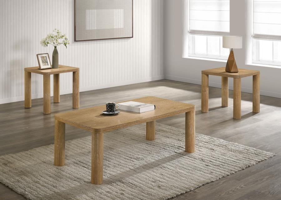 710868-S3_01x900.jpg CASTLEWOOD 3-PIECE COCKTAIL COFFEE TABLE SET LIGHT OAK - Image 1
