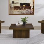 DEVAR 3-PIECE SQUARE COFFEE AND END TABLE SET DARK PINE