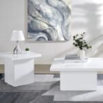 DEVAR 2-PIECE SQUARE COFFEE END TABLE SET WHITE HIGH GLOSS