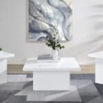 DEVAR 3-PIECE SQUARE COFFEE END TABLE SET WHITE HIGH GLOSS
