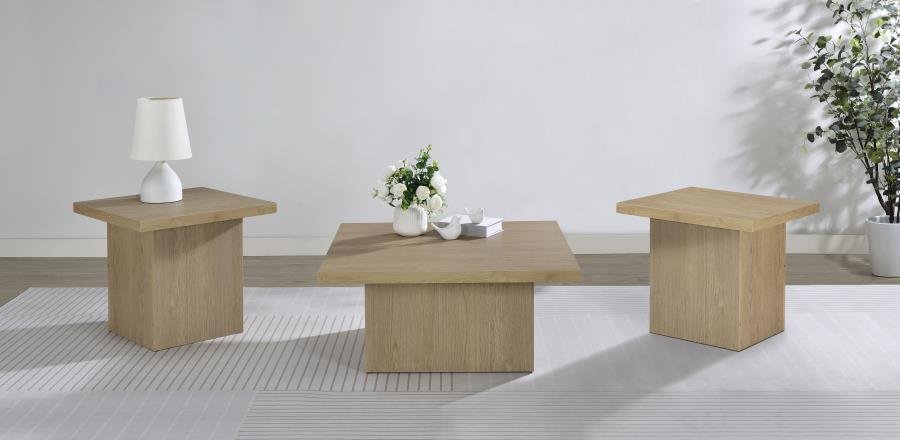 710918-S3_01x900.jpg DEVAR 3-PIECE SQUARE COCKTAIL COFFEE END TABLE SET LATTE - Image 1