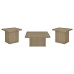 DEVAR 3-PIECE SQUARE COCKTAIL COFFEE END TABLE SET LATTE - Image 2