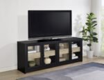 DENISON 79-INCH 4-DOOR TV STAND MEDIA CONSOLE BLACK - Image 2