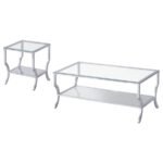 SAIDE 2-PIECE GLASS TOP COFFEE AND END TABLE SET CHROME - Image 2