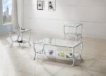 SAIDE 3-PIECE GLASS TOP COFFEE AND END TABLE SET CHROME