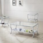 SAIDE 3-PIECE GLASS TOP COFFEE AND END TABLE SET CHROME
