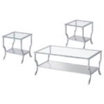 SAIDE 3-PIECE GLASS TOP COFFEE AND END TABLE SET CHROME - Image 2