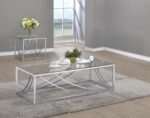 LILLE 2-PIECE GLASS TOP COFFEE AND END TABLE SET CHROME