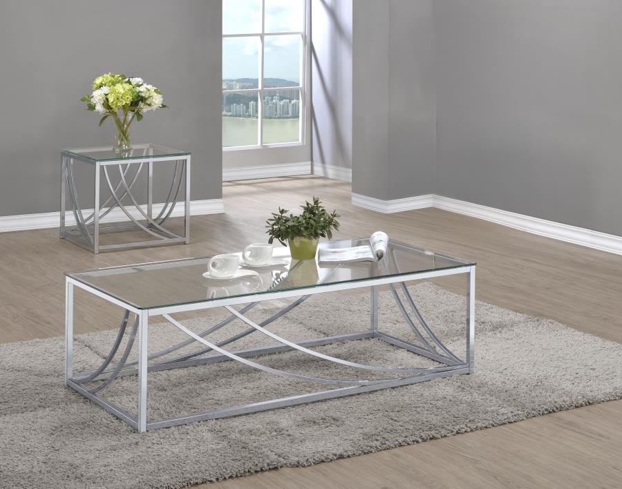 720498-S2_01x900.jpg LILLE 2-PIECE GLASS TOP COFFEE AND END TABLE SET CHROME - Image 1