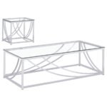 LILLE 2-PIECE GLASS TOP COFFEE AND END TABLE SET CHROME - Image 2