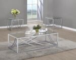 LILLE 3-PIECE GLASS TOP COFFEE AND END TABLE SET CHROME