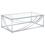 LILLE 3-PIECE GLASS TOP COFFEE AND END TABLE SET CHROME - Image 4