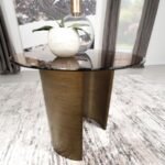 MORENA ROUND TAWNY GLASS TOP SIDE END TABLE BRUSHED BRONZE - Image 10