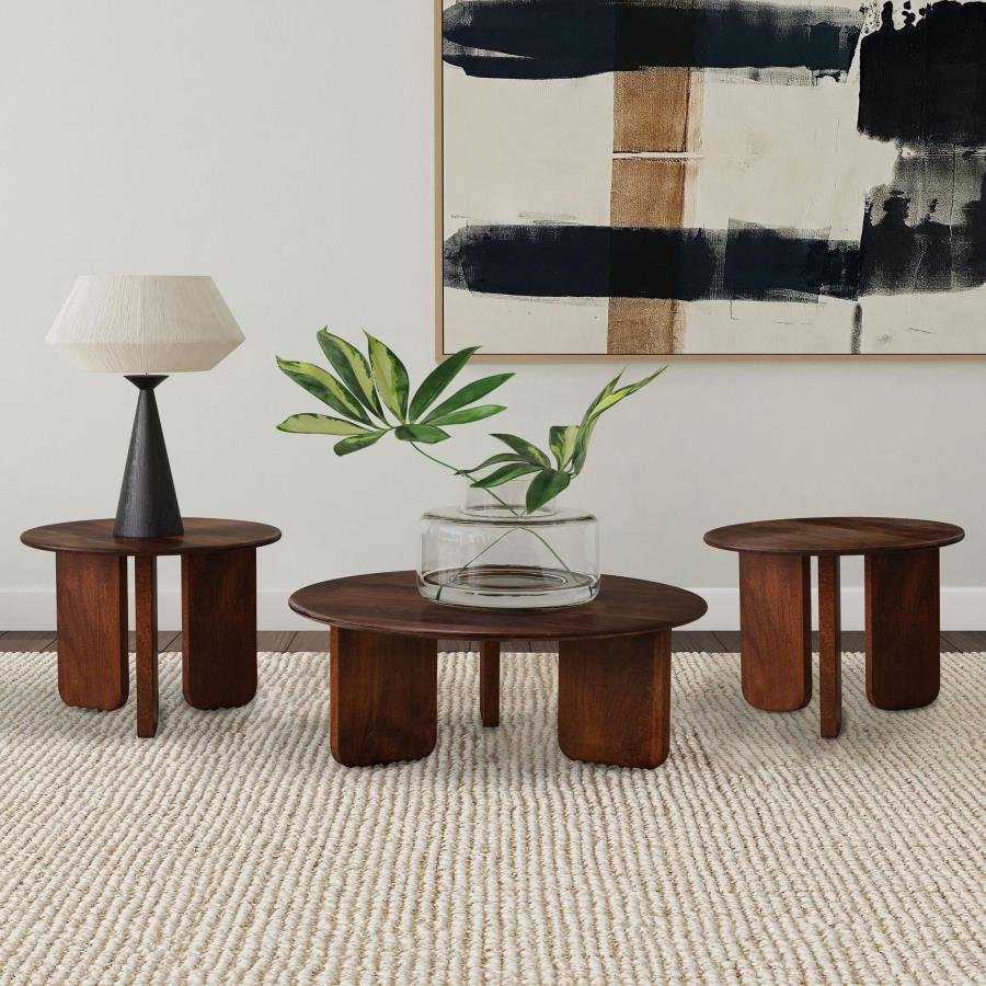 721998-S3_01x900.jpg DALE 3-PIECE SOLID WOOD COFFEE AND END TABLE SET BROWN - Image 1