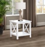 SKYVIEW SQUARE PINE WOOD SIDE END TABLE WITH SHELF WHITE - Image 2